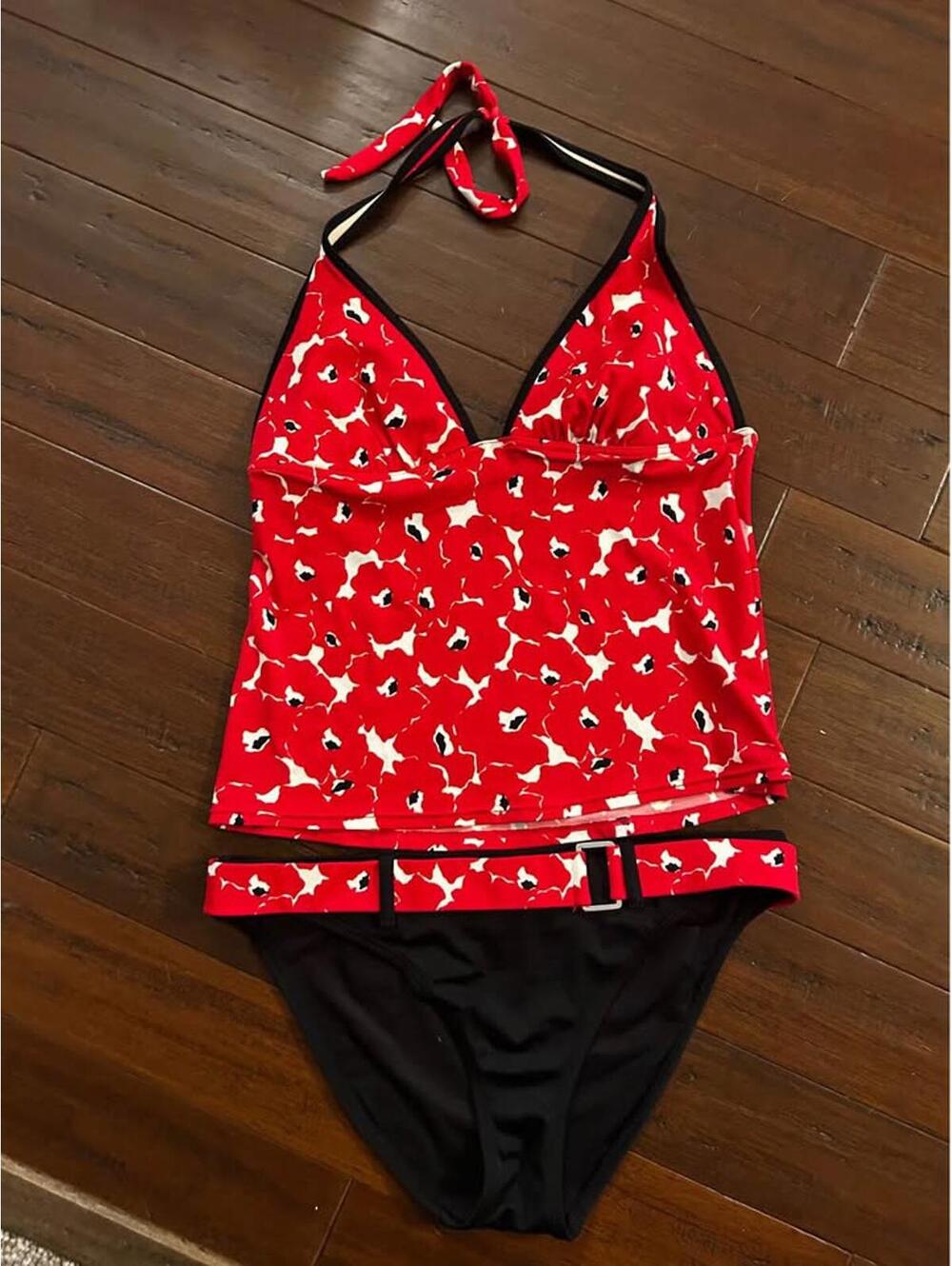Stylish Women's Red Floral Tankini Swimsuit